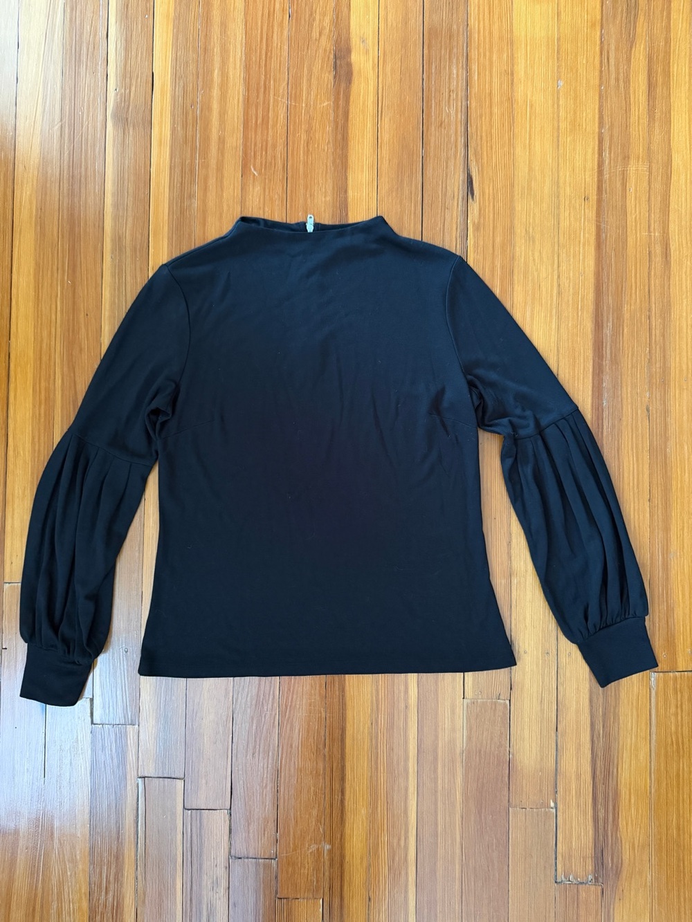Ann Taylor Black Mock Neck Pleated Lantern Long-Sleeve Top Zip Back